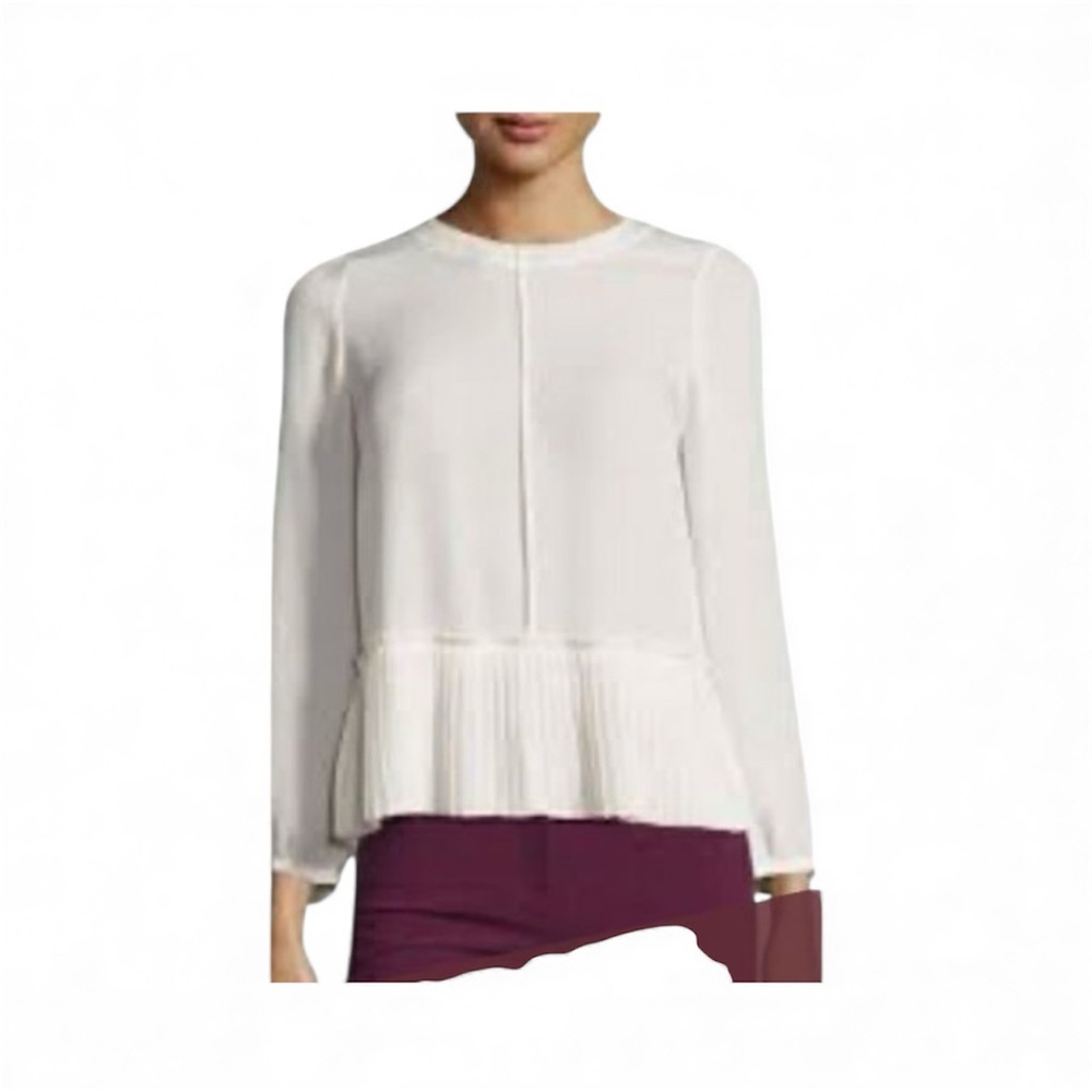 Rebecca Taylor Silk Pleated Hem Top Cream Luxe Career Feminine Sheer size 10